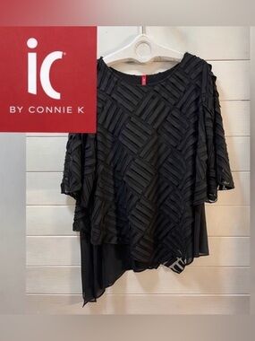 I.C. BY CONNIE K – Black Textured Layered Top – Size XL